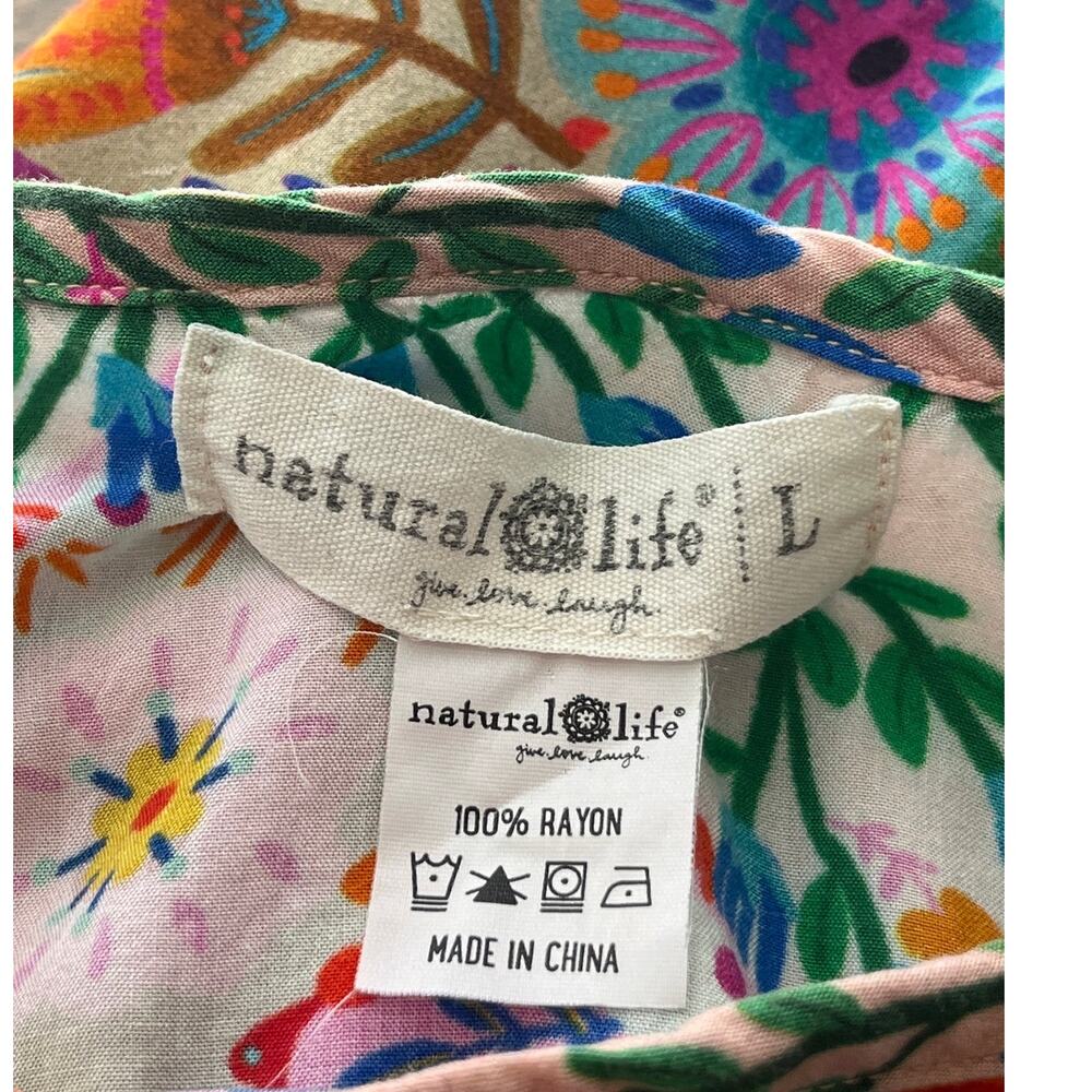 Natural Life Womens L Sanibel Kaftan Maxi Pink Floral Diamond Boho Coastal Cool - Picture 3 of 6